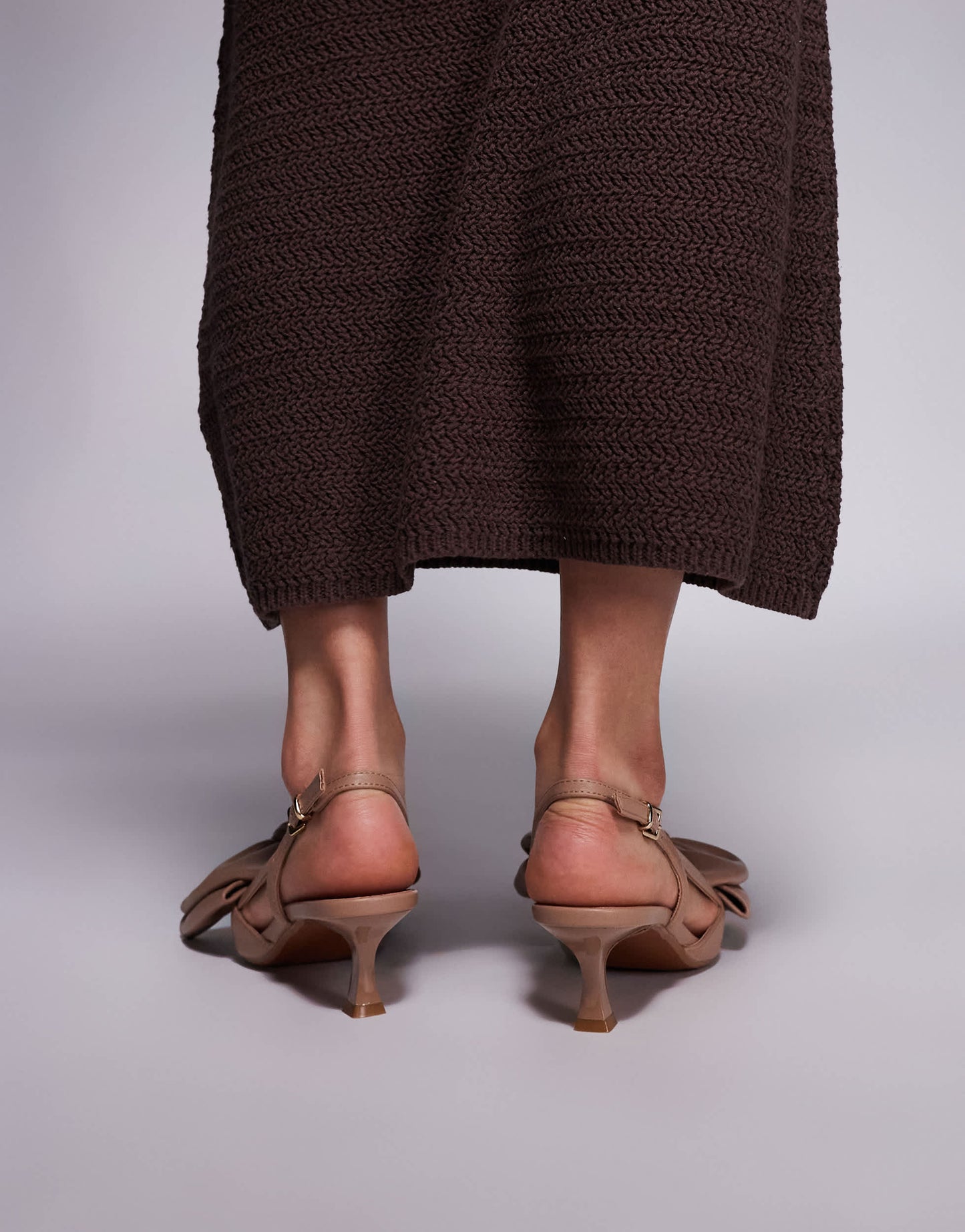 River Island bow detailed slingback heel in dark beige