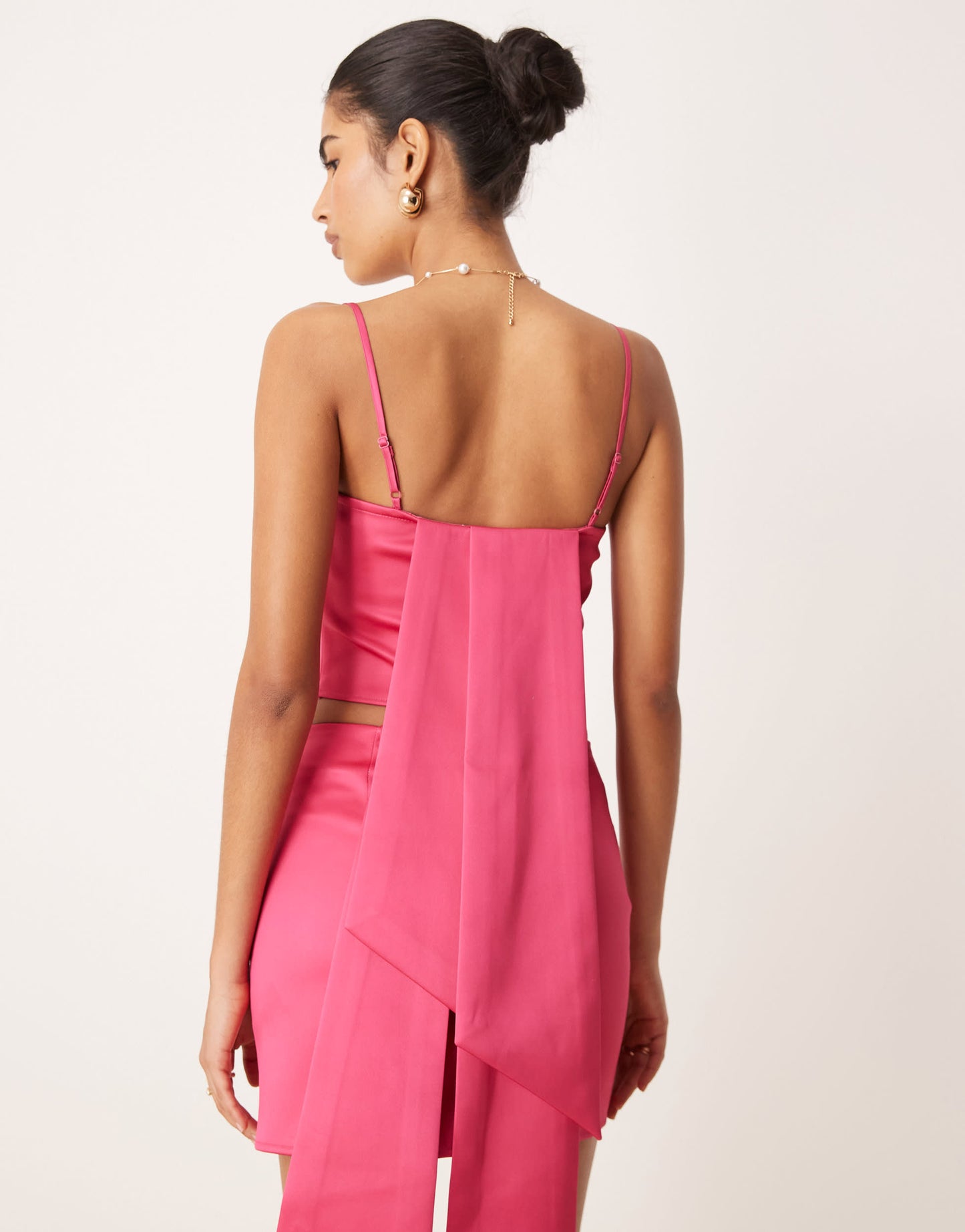 ASOS DESIGN co-ord sash detail satin cropped cami top in hot pink