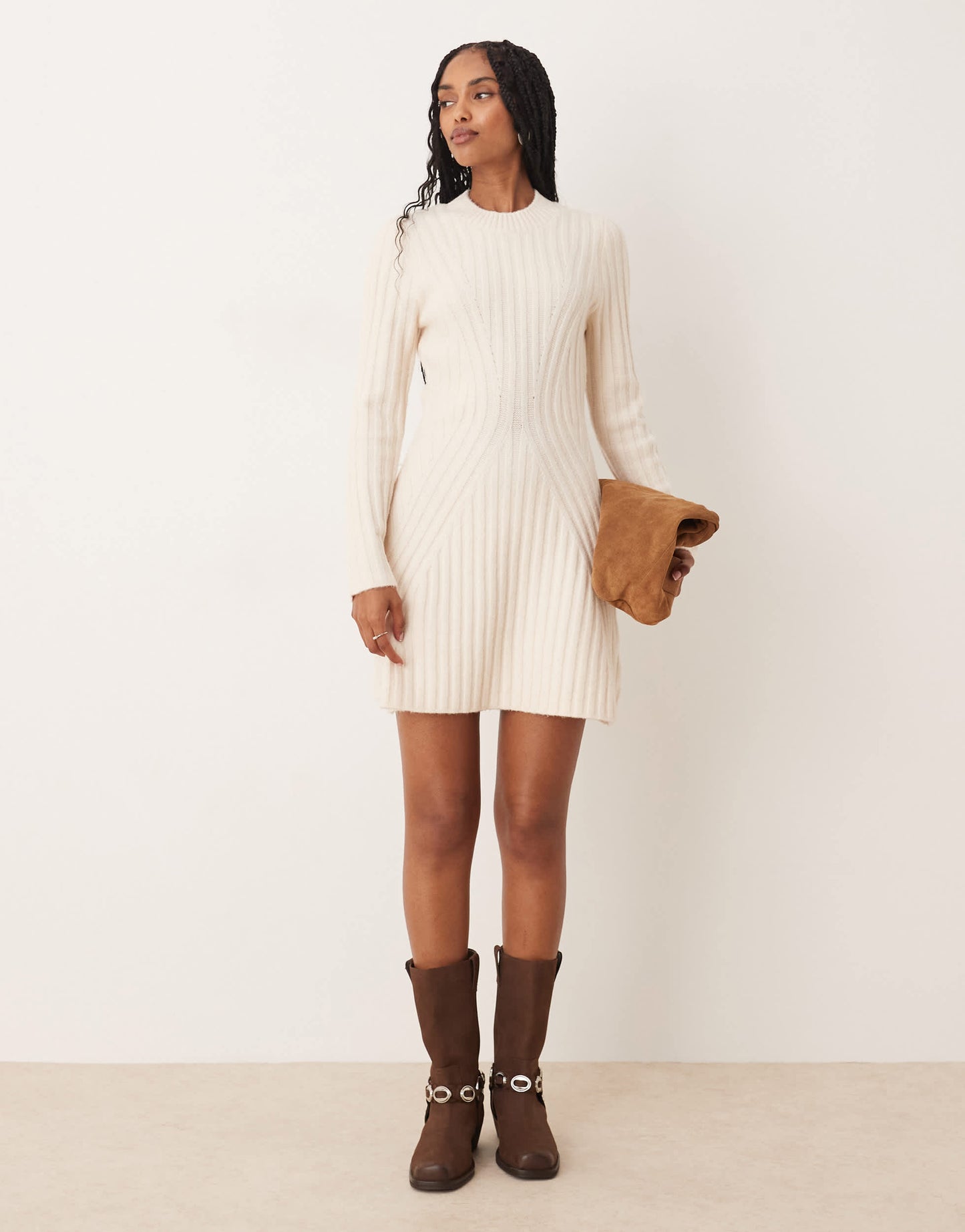 ASOS DESIGN knitted structured mini dress in cream