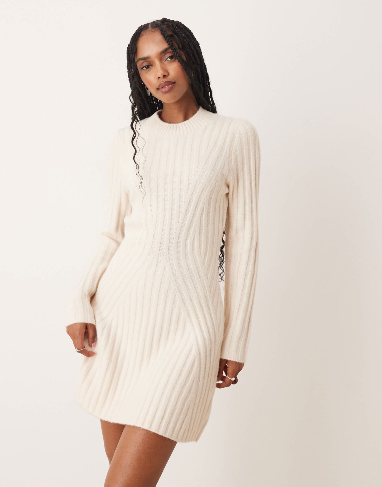 ASOS DESIGN knitted structured mini dress in cream
