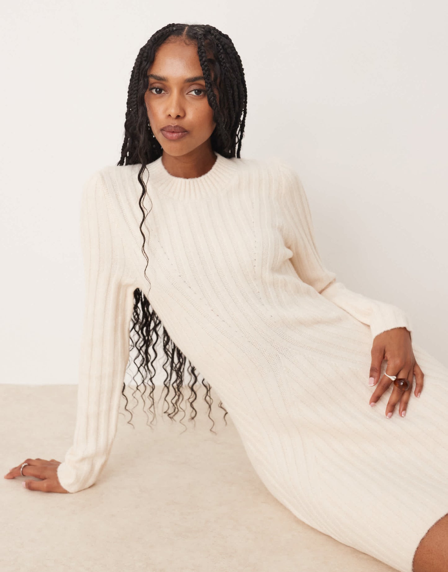 ASOS DESIGN knitted structured mini dress in cream