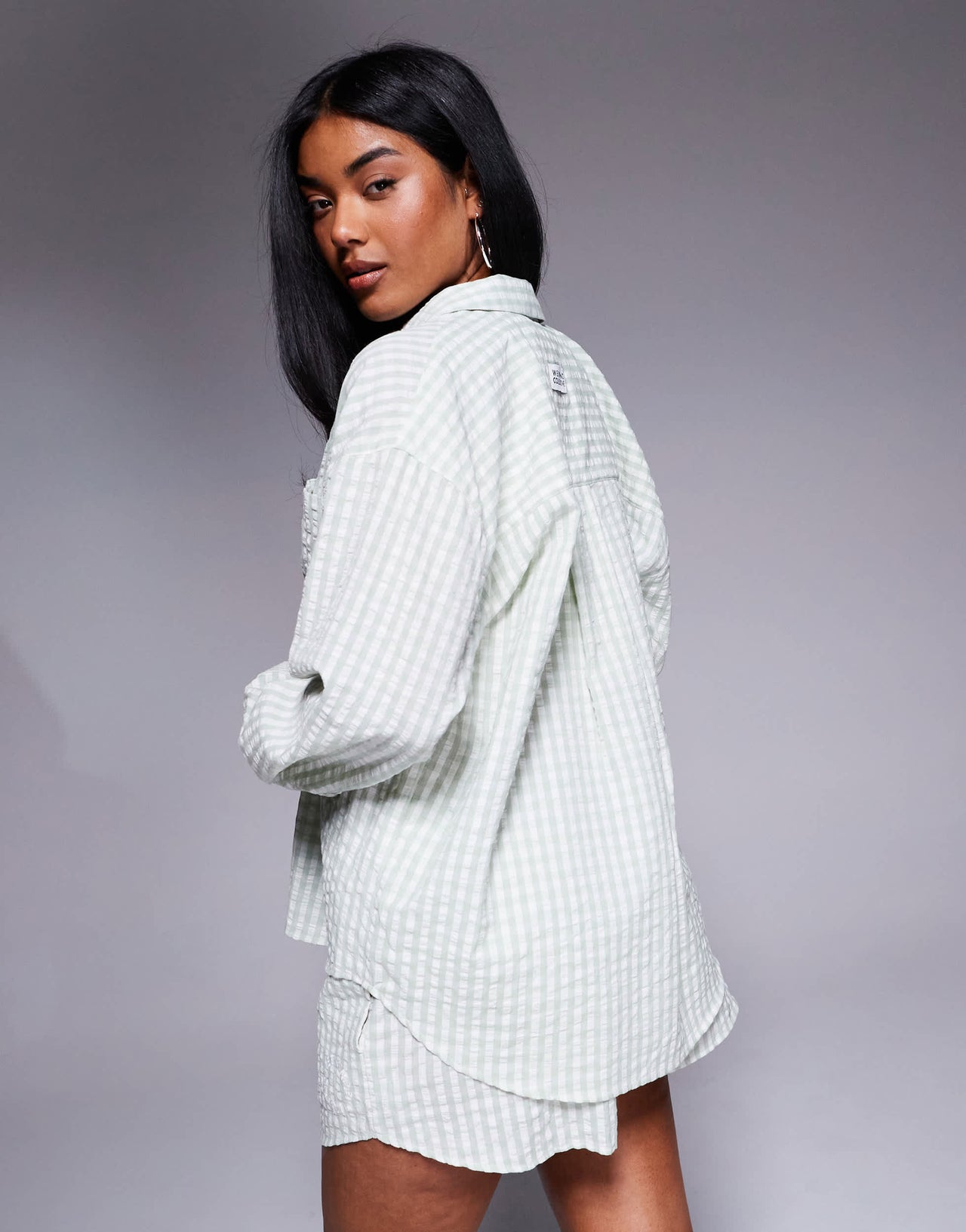 Weekend Collective co-ord gingham woven shirt in pastel green