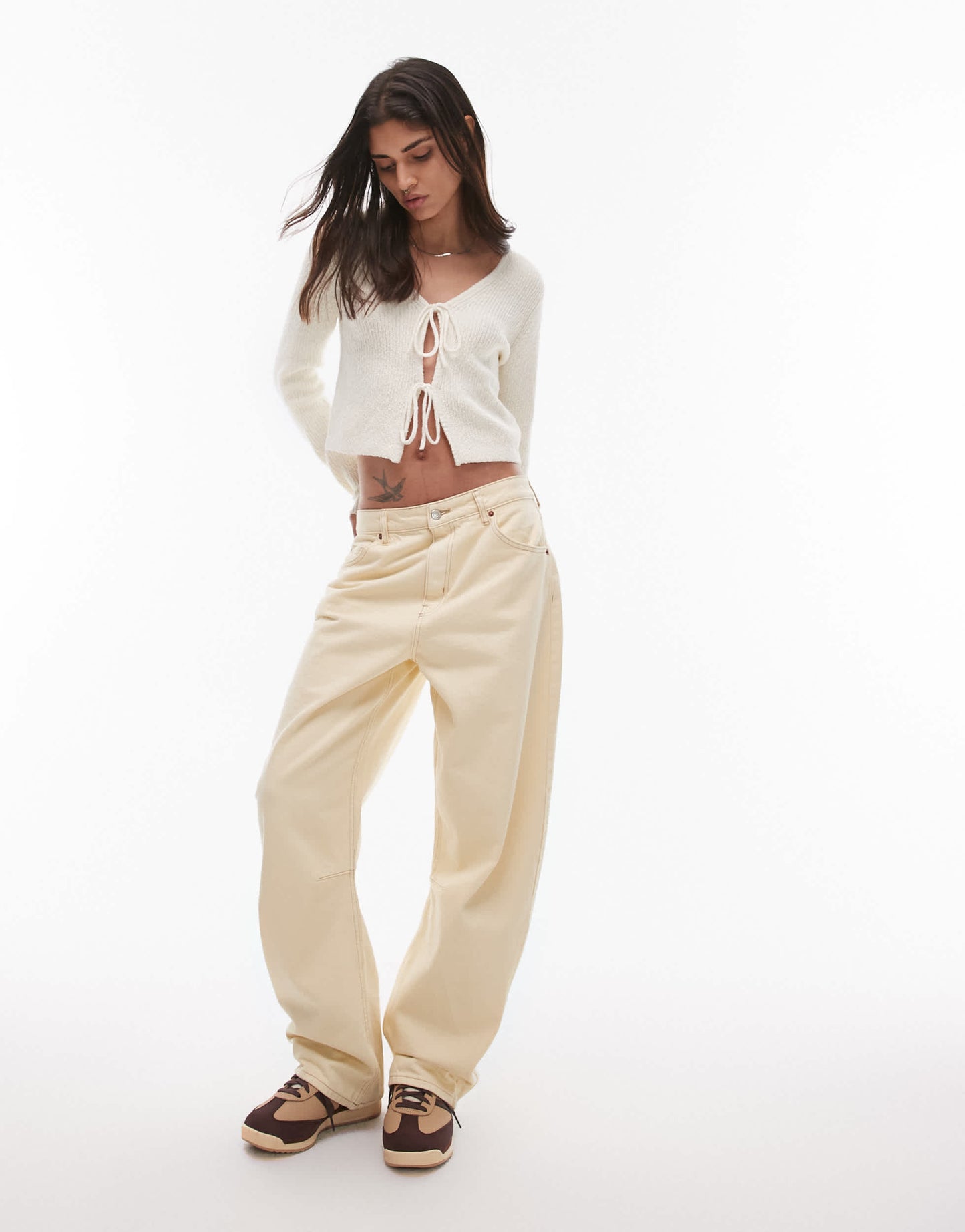 & Other Stories textured knit cardigan with tie front in off white
