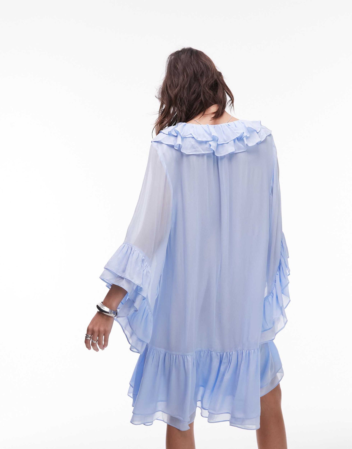 & Other Stories sheer chiffon mini dress with ruffles and tier hem in soft blue