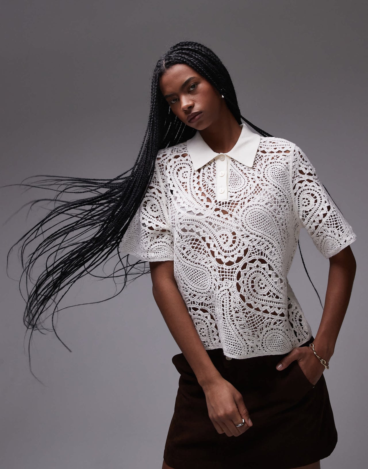 & Other Stories  crochet knit blouse in white