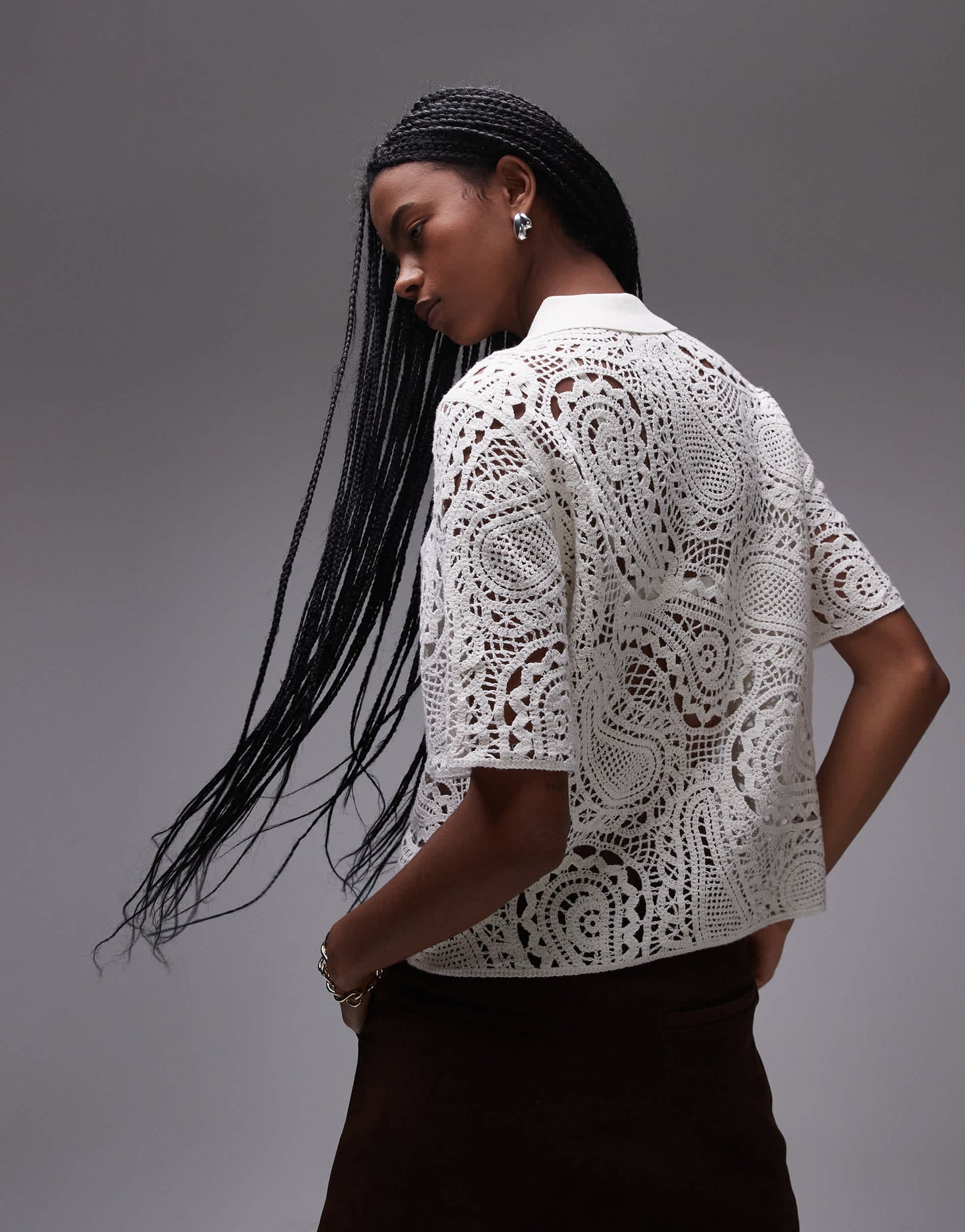 & Other Stories  crochet knit blouse in white