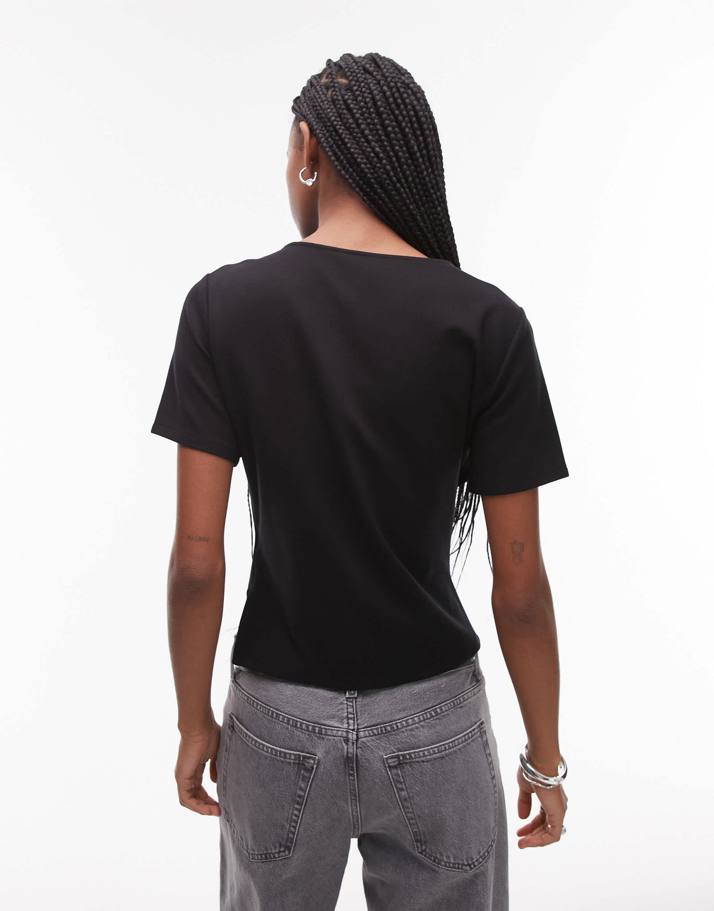 & Other Stories jersey t-shirt with drape front and asymmetric split hem in black