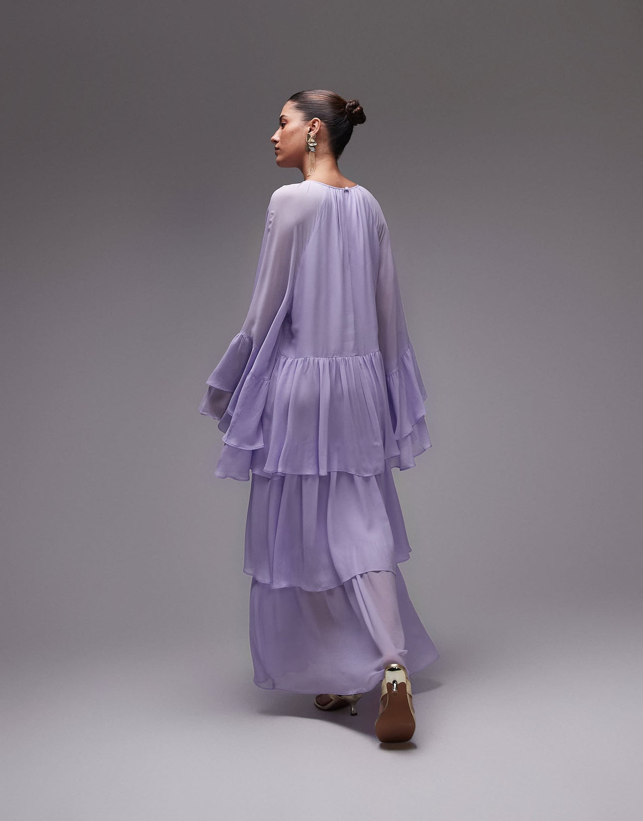 & Other Stories chiffon maxi dress with ruffles and tiered volume hem in lilac