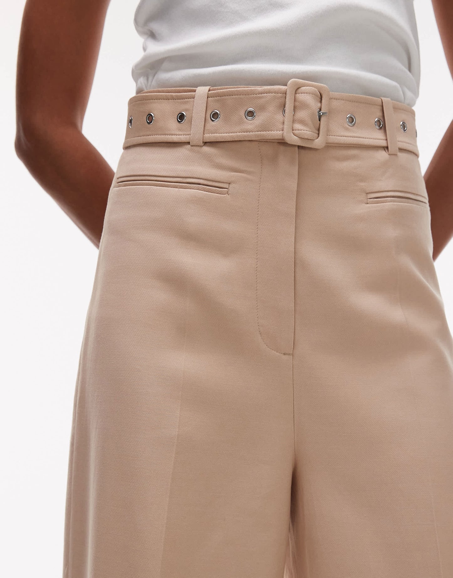 & Other Stories fluid wide leg trousers with eyelet belt in beige