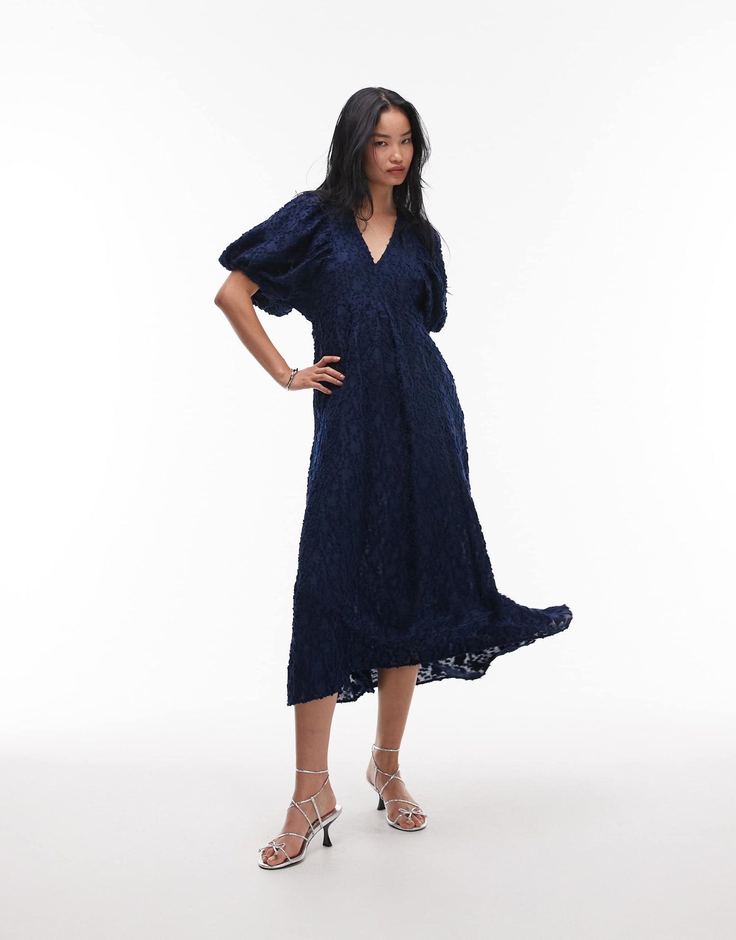 & Other Stories maxi dress with volume sleeves in 3D sheer jacquard