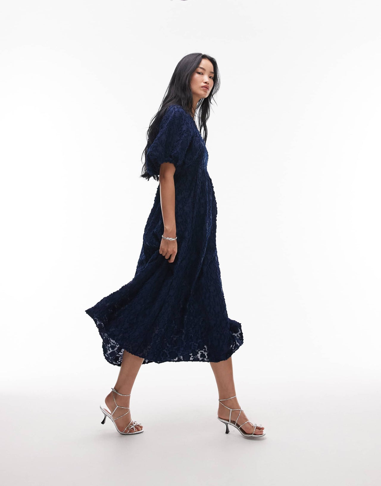 & Other Stories maxi dress with volume sleeves in 3D sheer jacquard