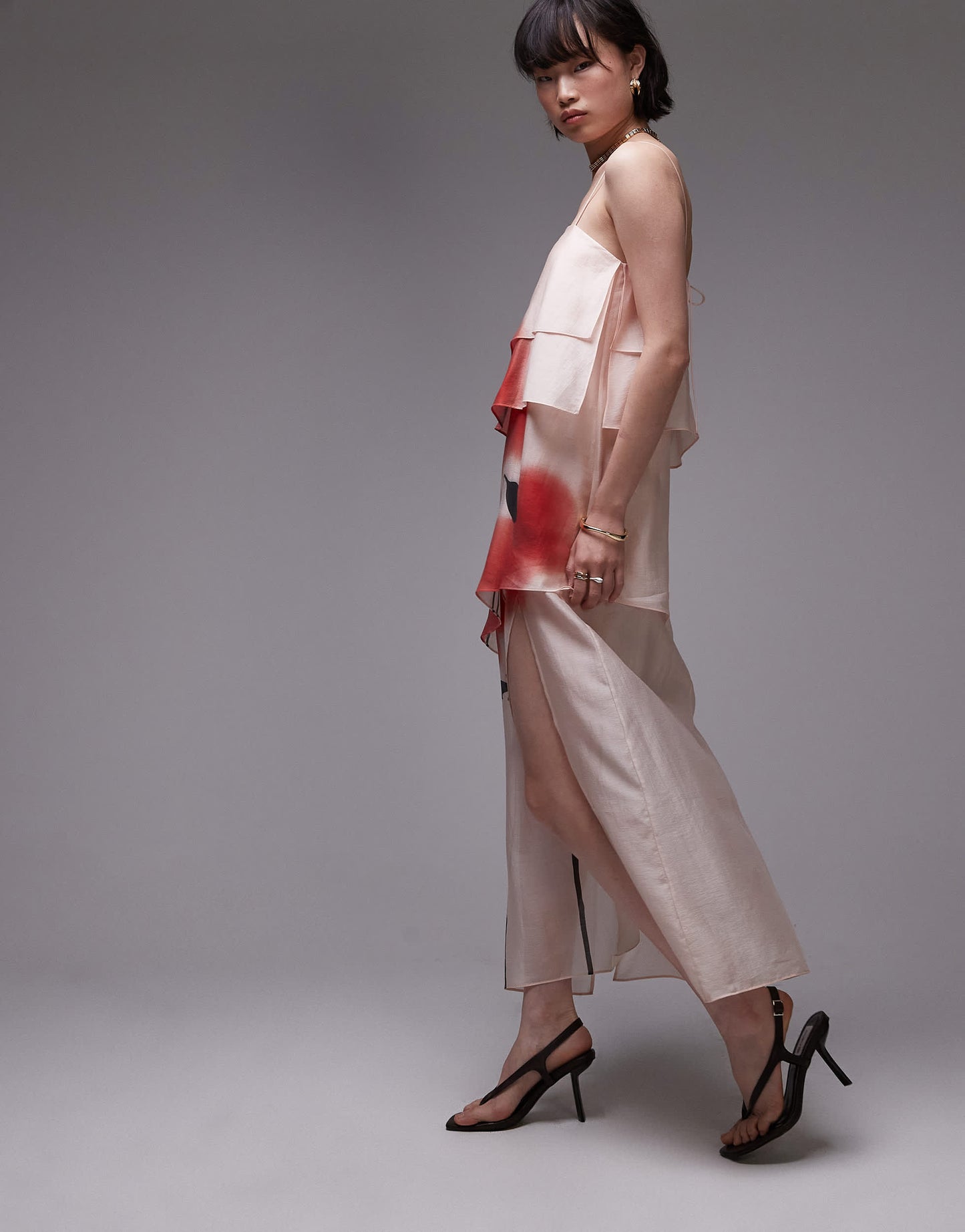 & Other Stories sheer chiffon maxi dress with layers with floral placement print