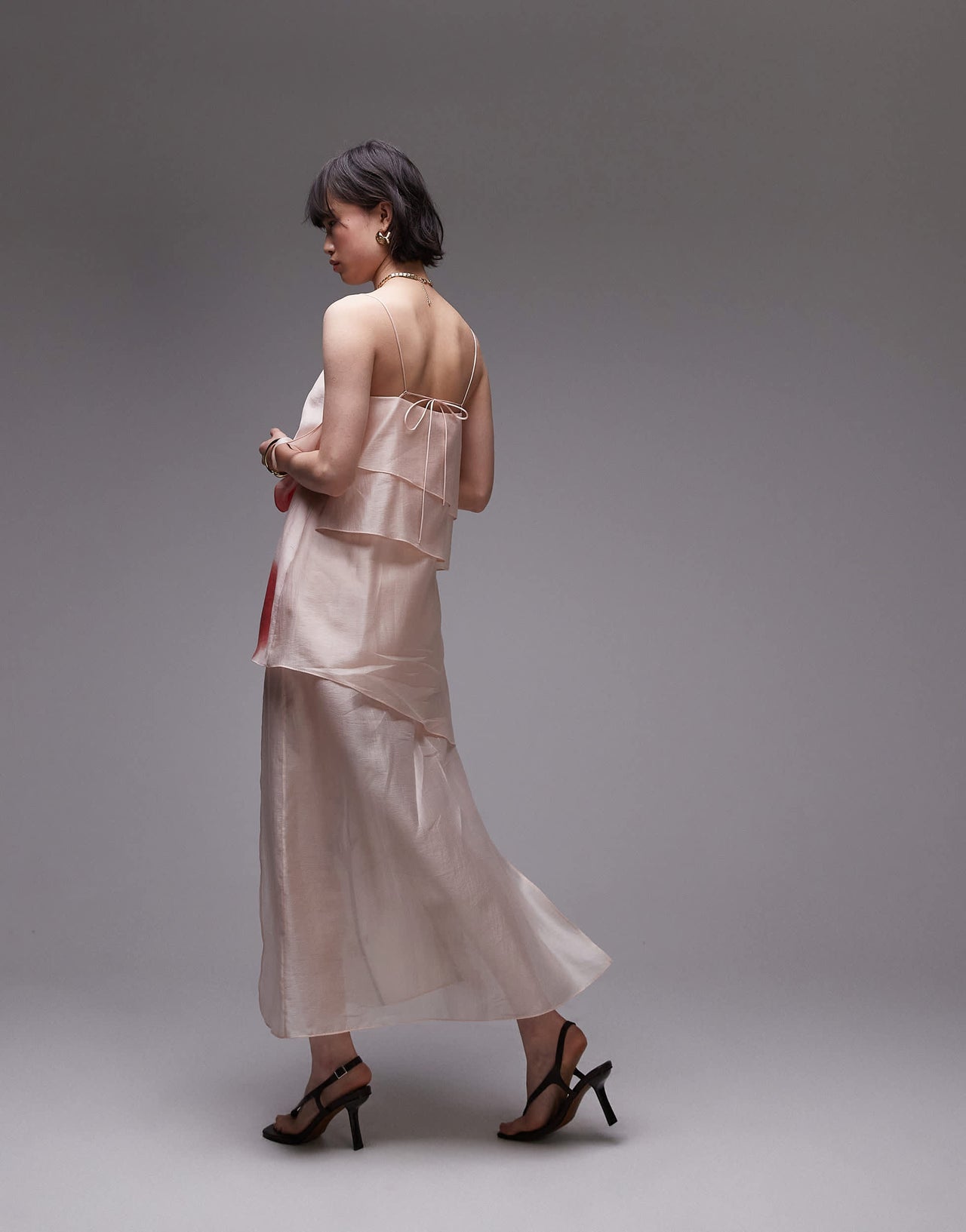 & Other Stories sheer chiffon maxi dress with layers with floral placement print