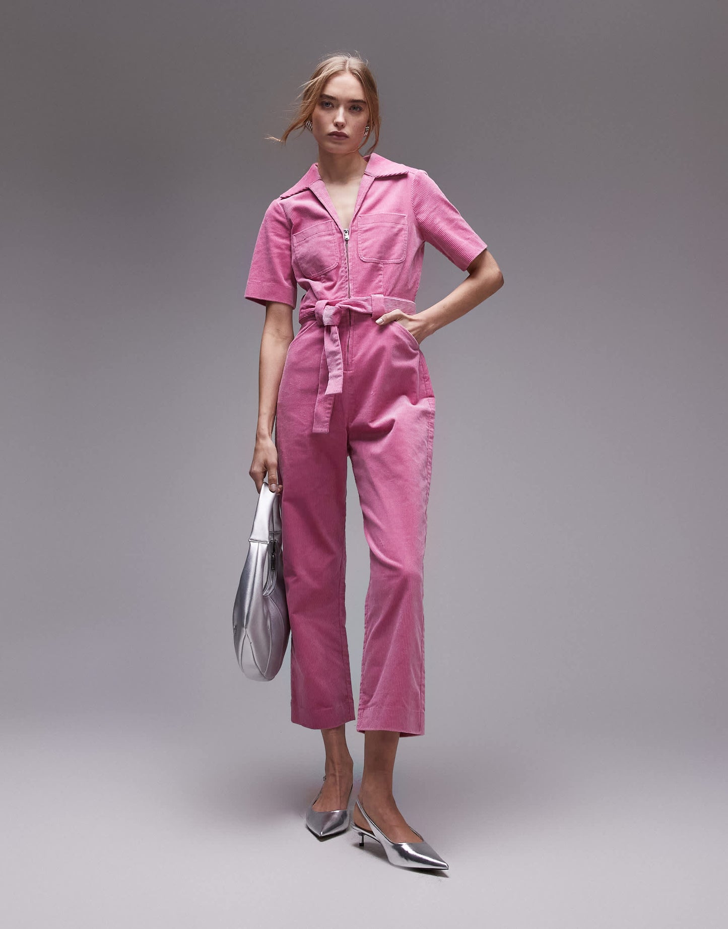& Other Stories cord belted jumpsuit in light pink