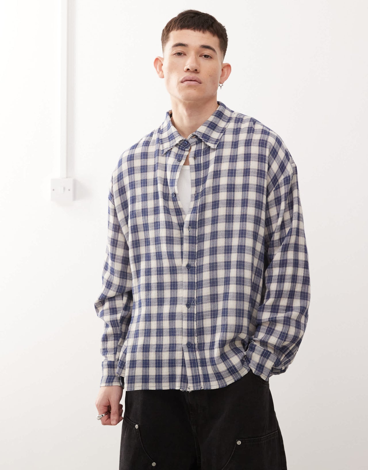 Cheap Monday x Landon Barker boxy fit check shirt in blue and yellow