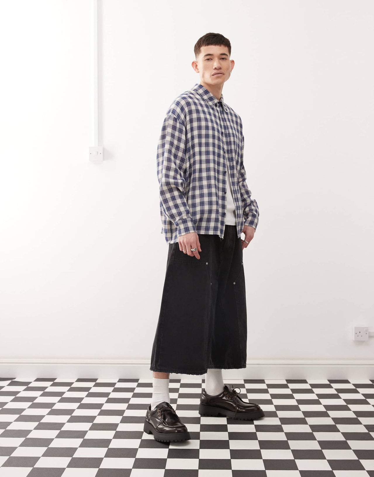 Cheap Monday x Landon Barker boxy fit check shirt in blue and yellow
