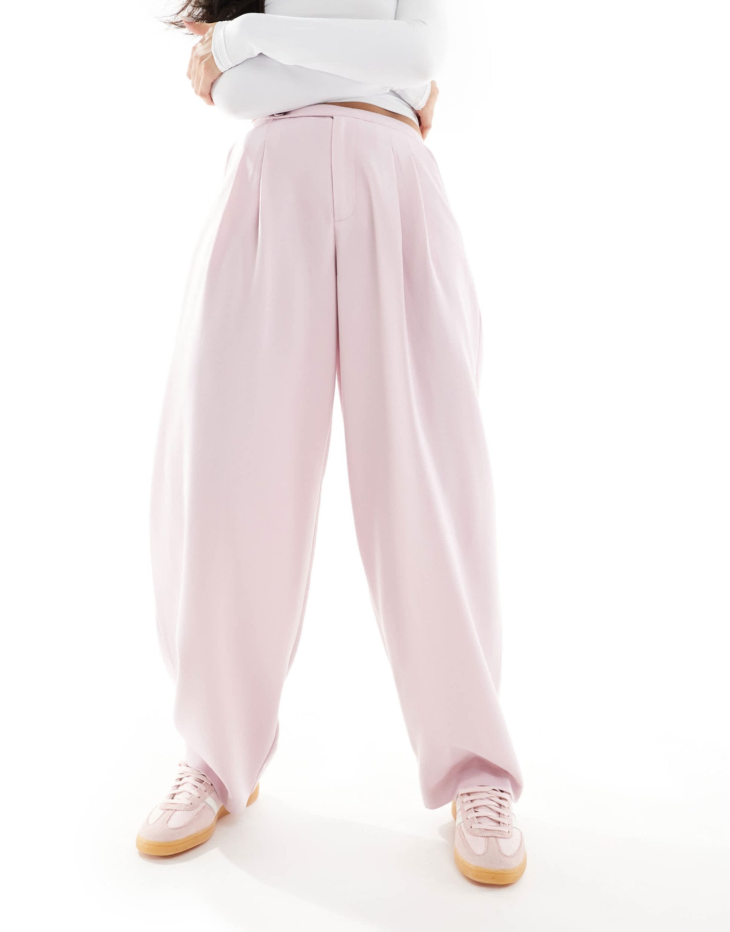 Stradivarius tailored balloon leg trouser in pink