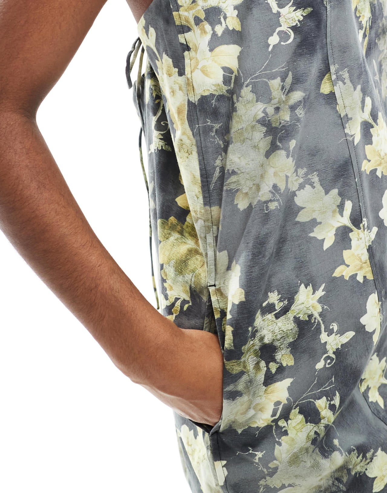 Monki cotton poplin mini dress with tie straps in yellow print