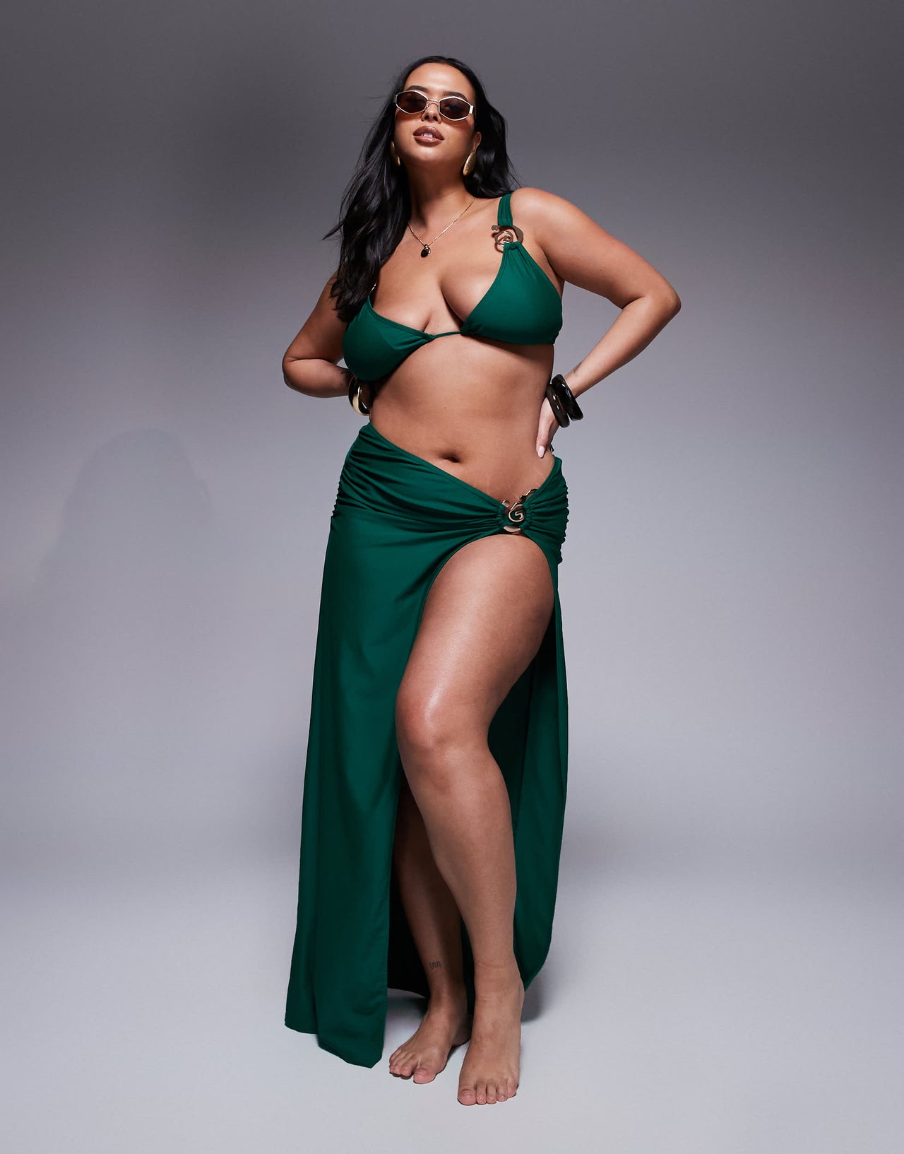 Moda Minx Curve wrap maxi skirt in green