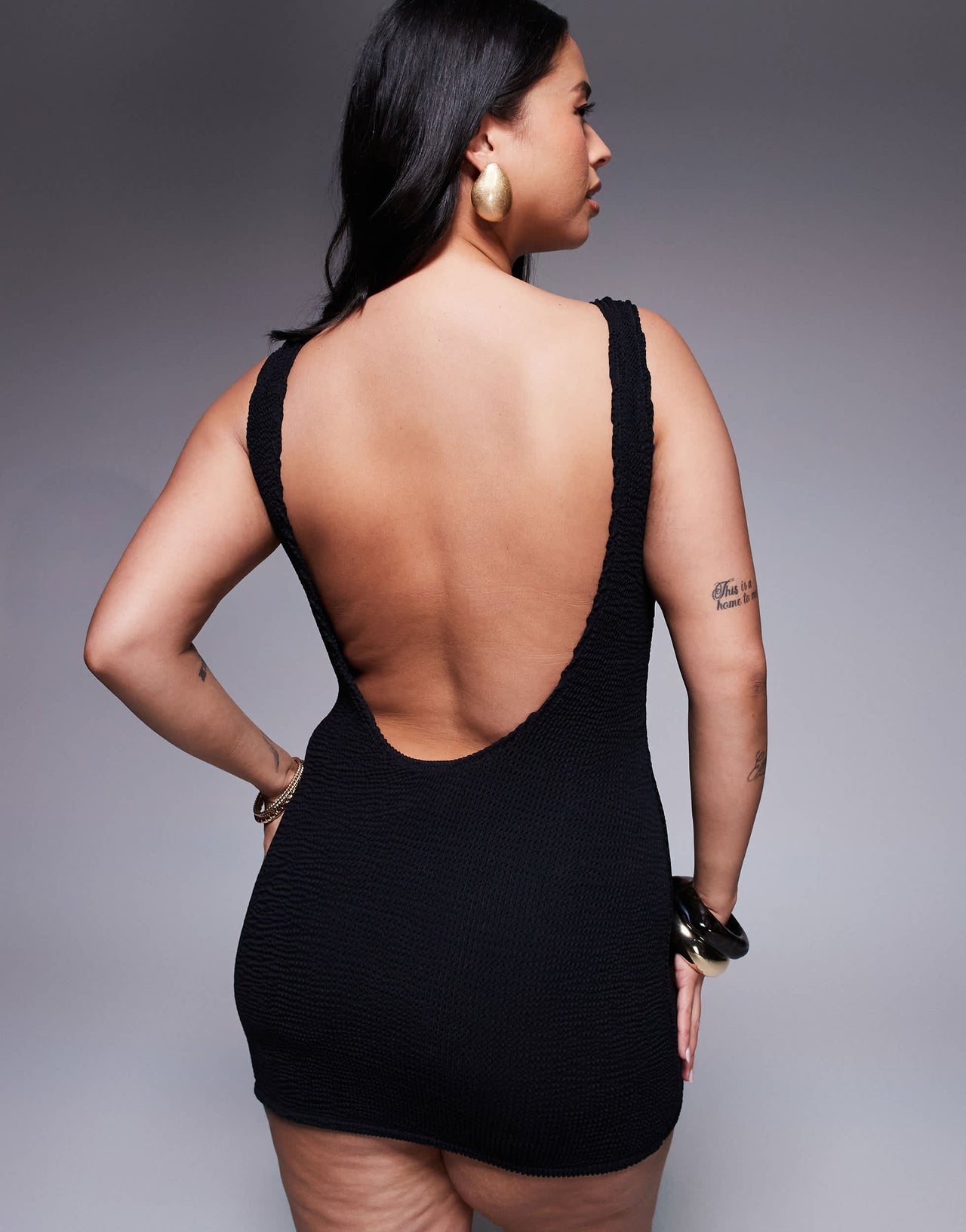 Moda Minx Curve scrunch mini dress in black