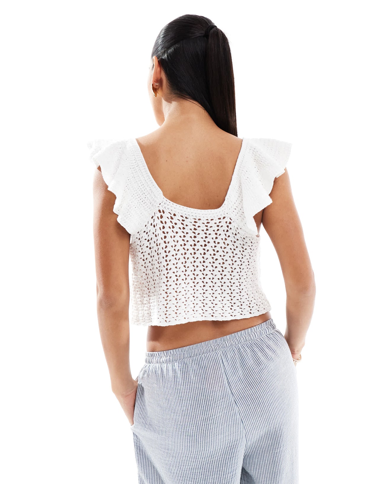 Miss Selfridge festival crochet tie detail top in cream