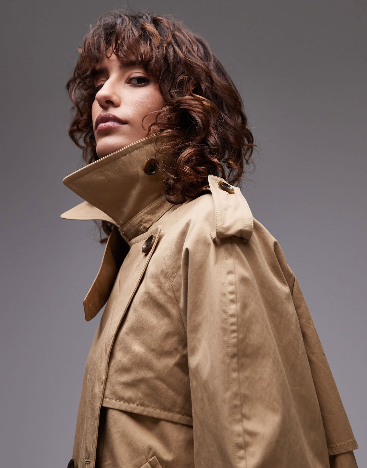 ARKET cropped utility trench coat with storm flap in beige