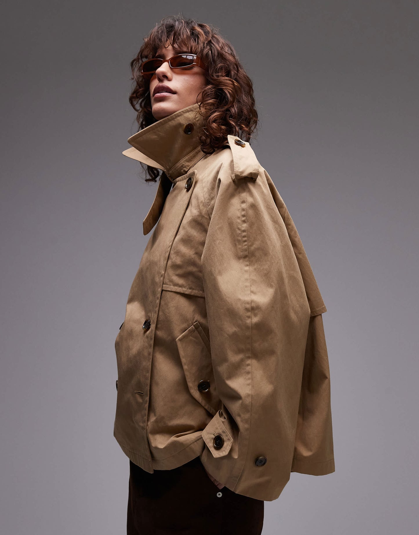 ARKET cropped utility trench coat with storm flap in beige