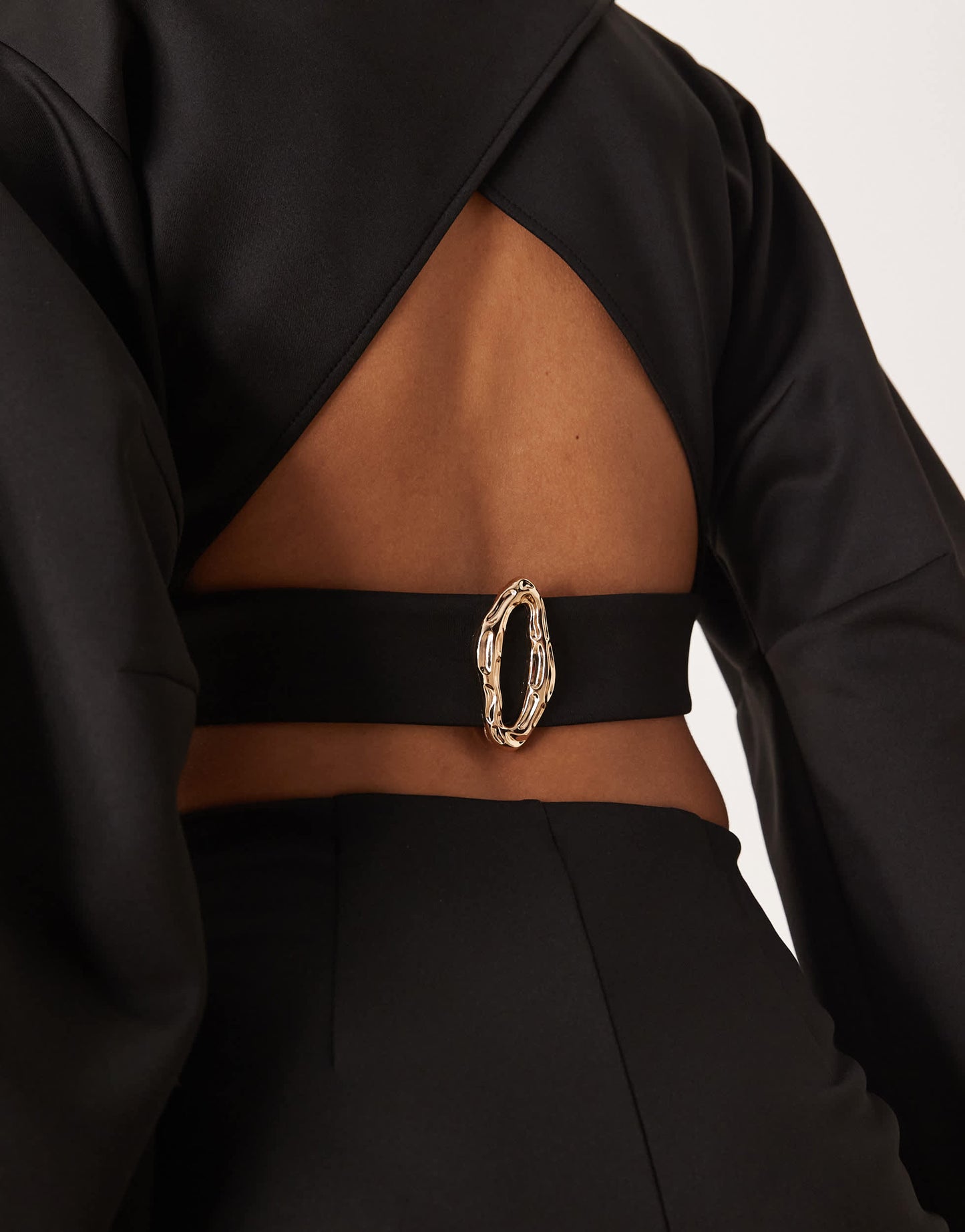 ASOS DESIGN co-ord open back crop top with volume sleeves in black in scuba-style fabric