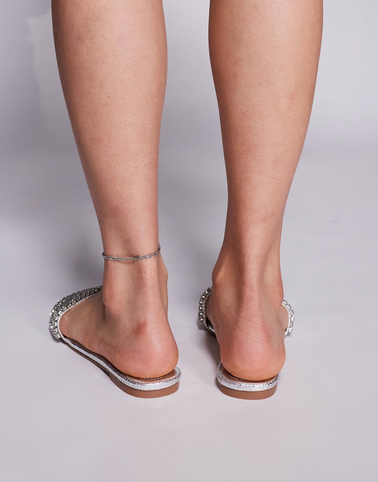 Simmi London Wide Fit Paison diamante flat sandals in silver metallic
