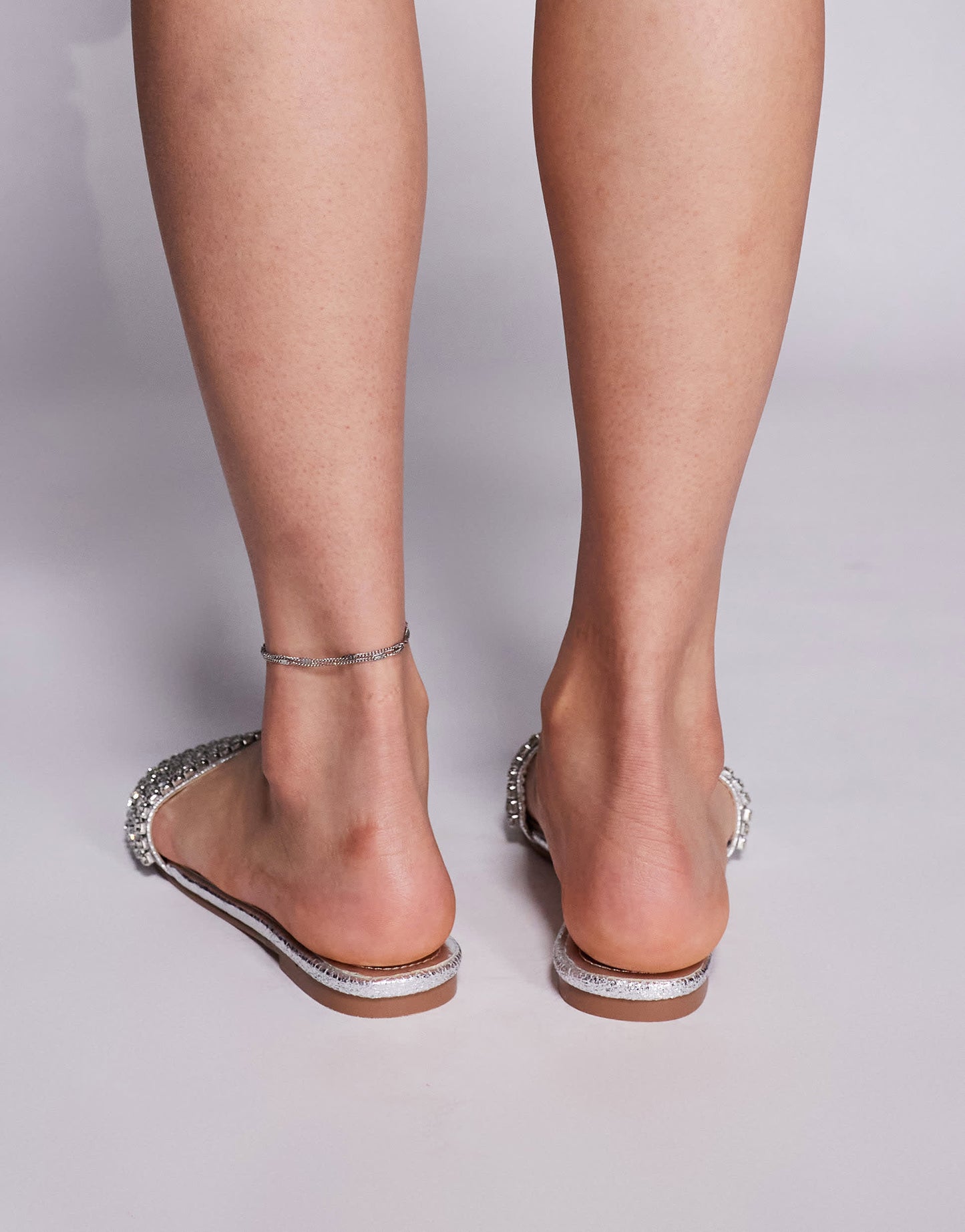 Simmi London Wide Fit Paison diamante flat sandals in silver metallic