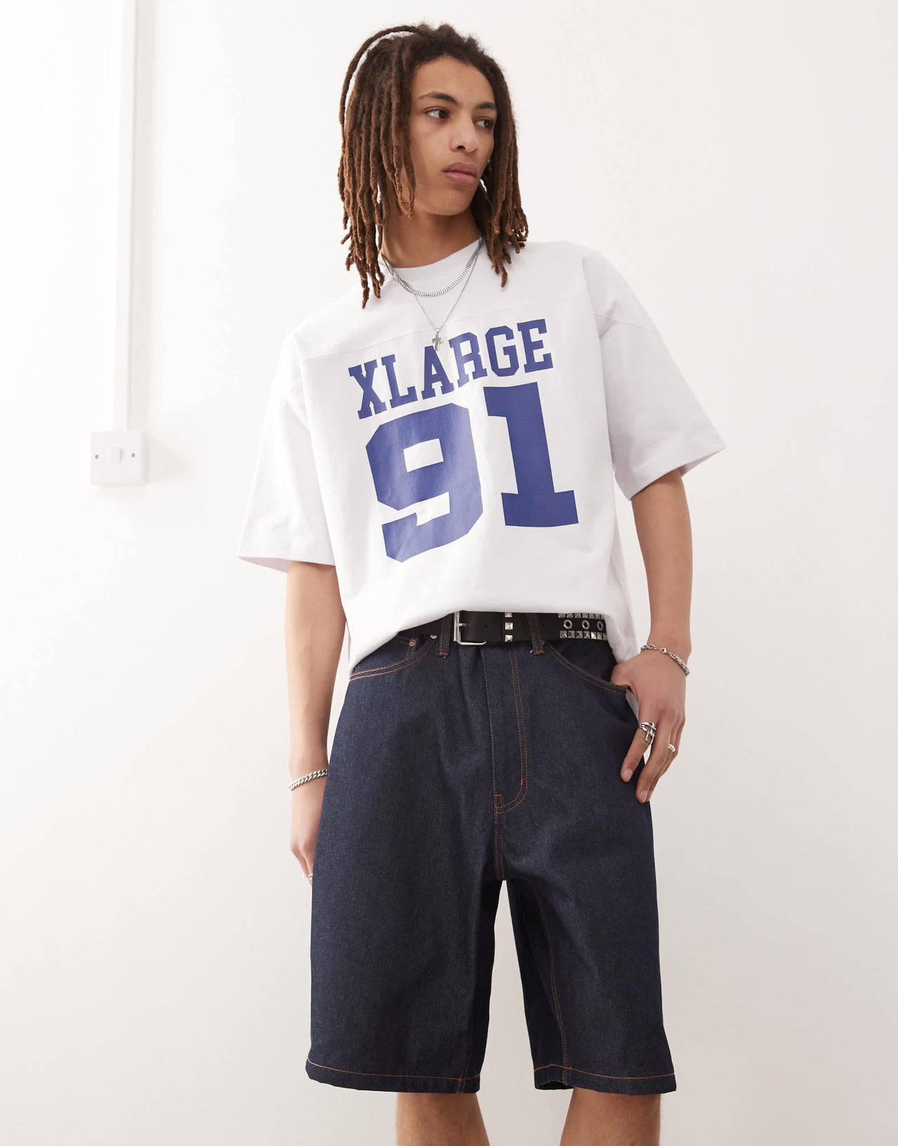 XLARGE baggy jorts with back pocket OG logo embroidery in rinse