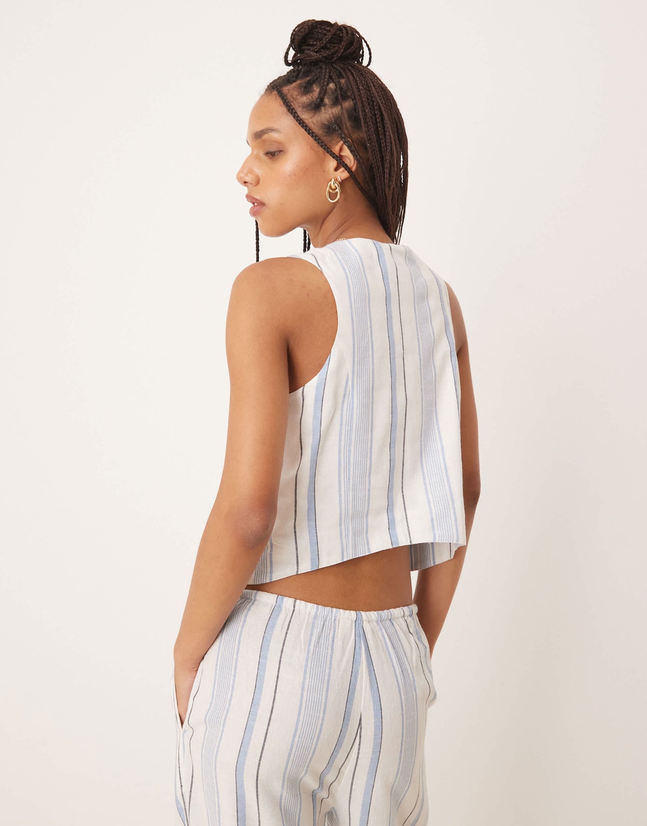 Iisla & Bird tie front beach top co-ord in light blue stripe