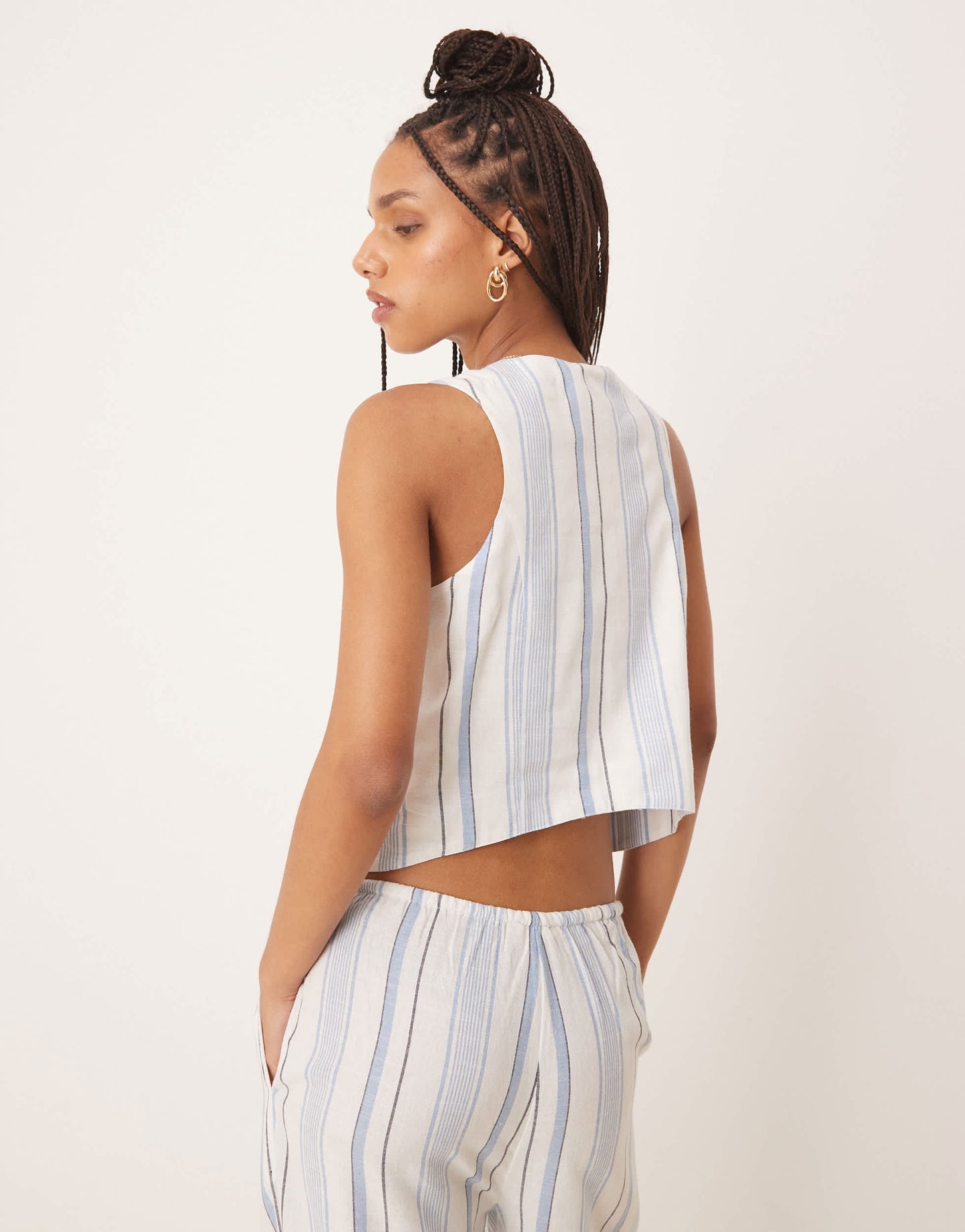 Iisla & Bird tie front beach top co-ord in light blue stripe