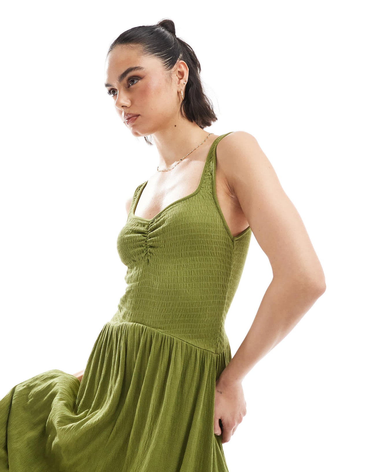 ASOS DESIGN crinkle sweetheart neck midi dress in olive