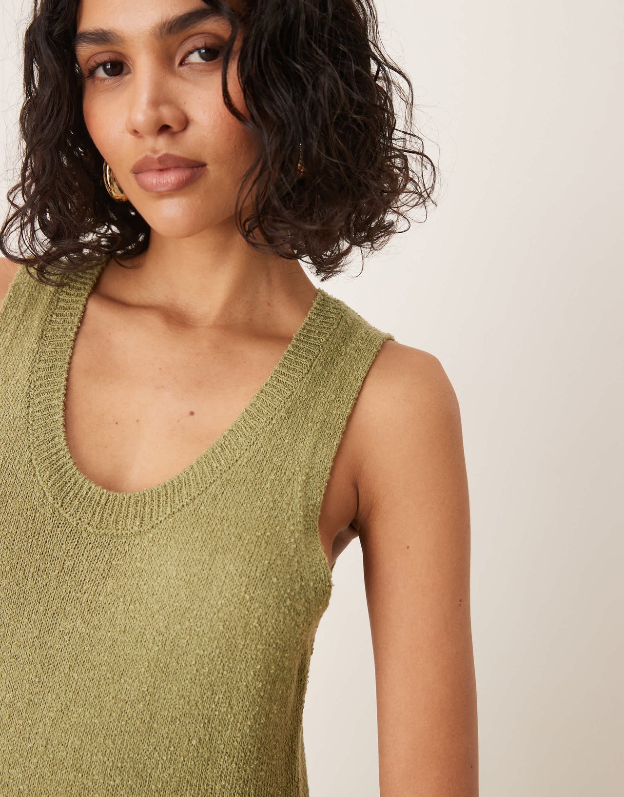 ASOS DESIGN knitted scoop neck textured midaxi dress in green