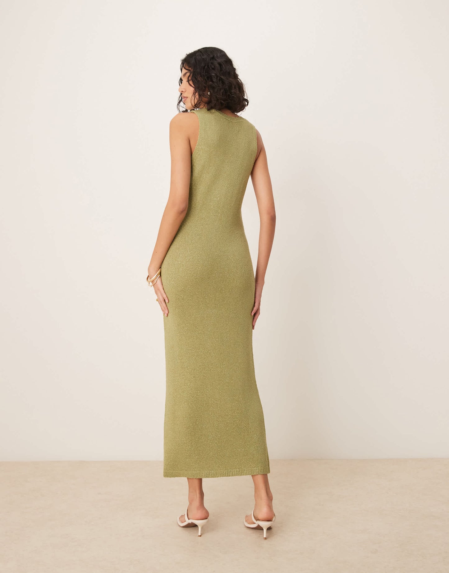 ASOS DESIGN knitted scoop neck textured midaxi dress in green