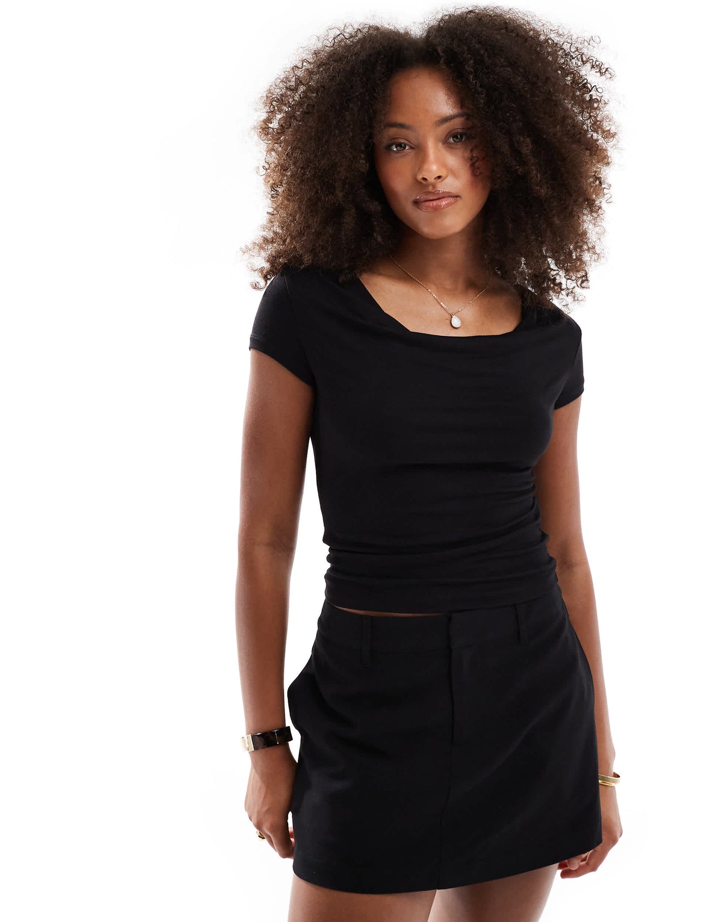 Cotton  On Jordie cowl neck short sleeve in black