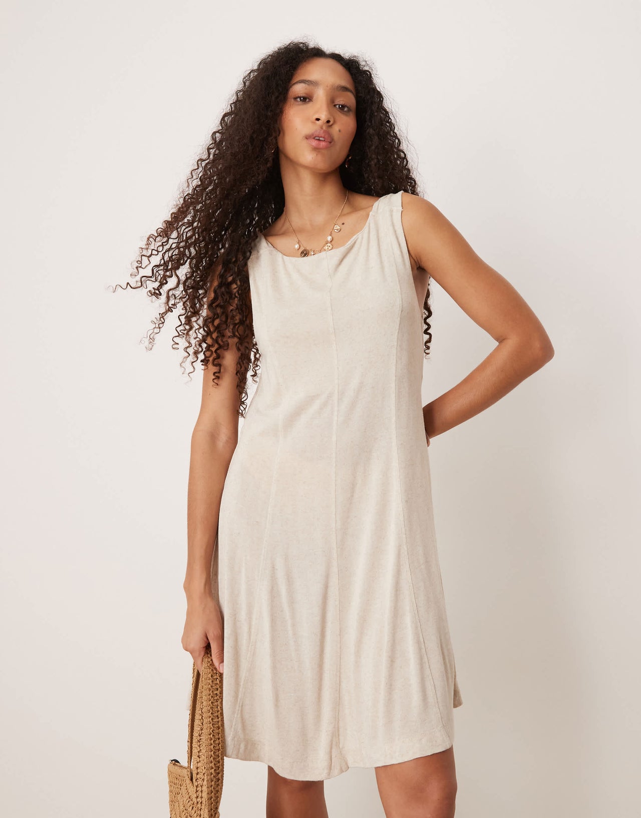 ASOS DESIGN linen look sleeveless tennis mini dress is cream