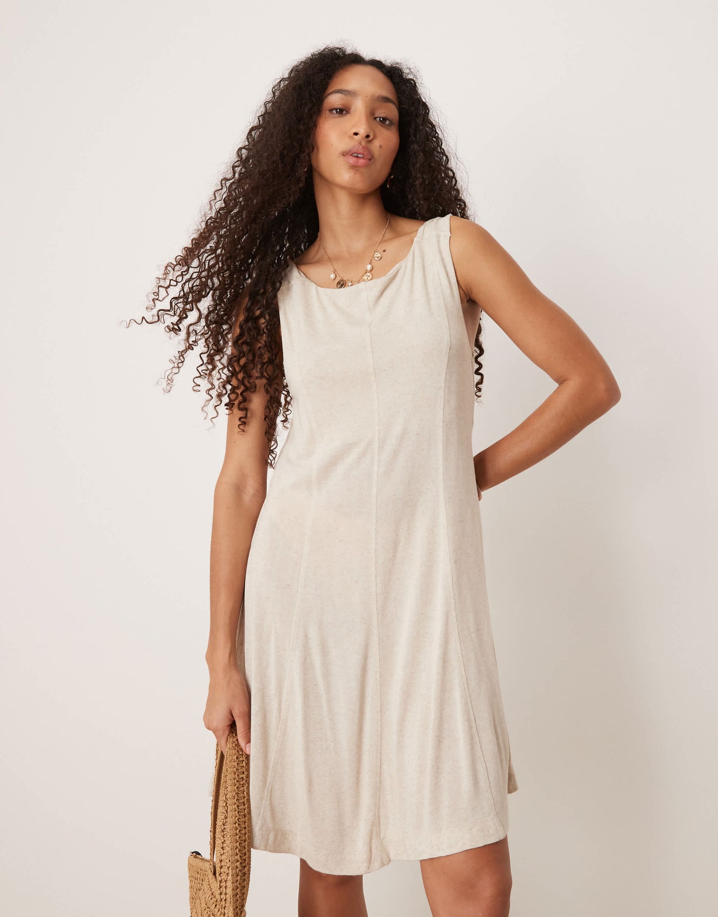 ASOS DESIGN linen look sleeveless tennis mini dress is cream