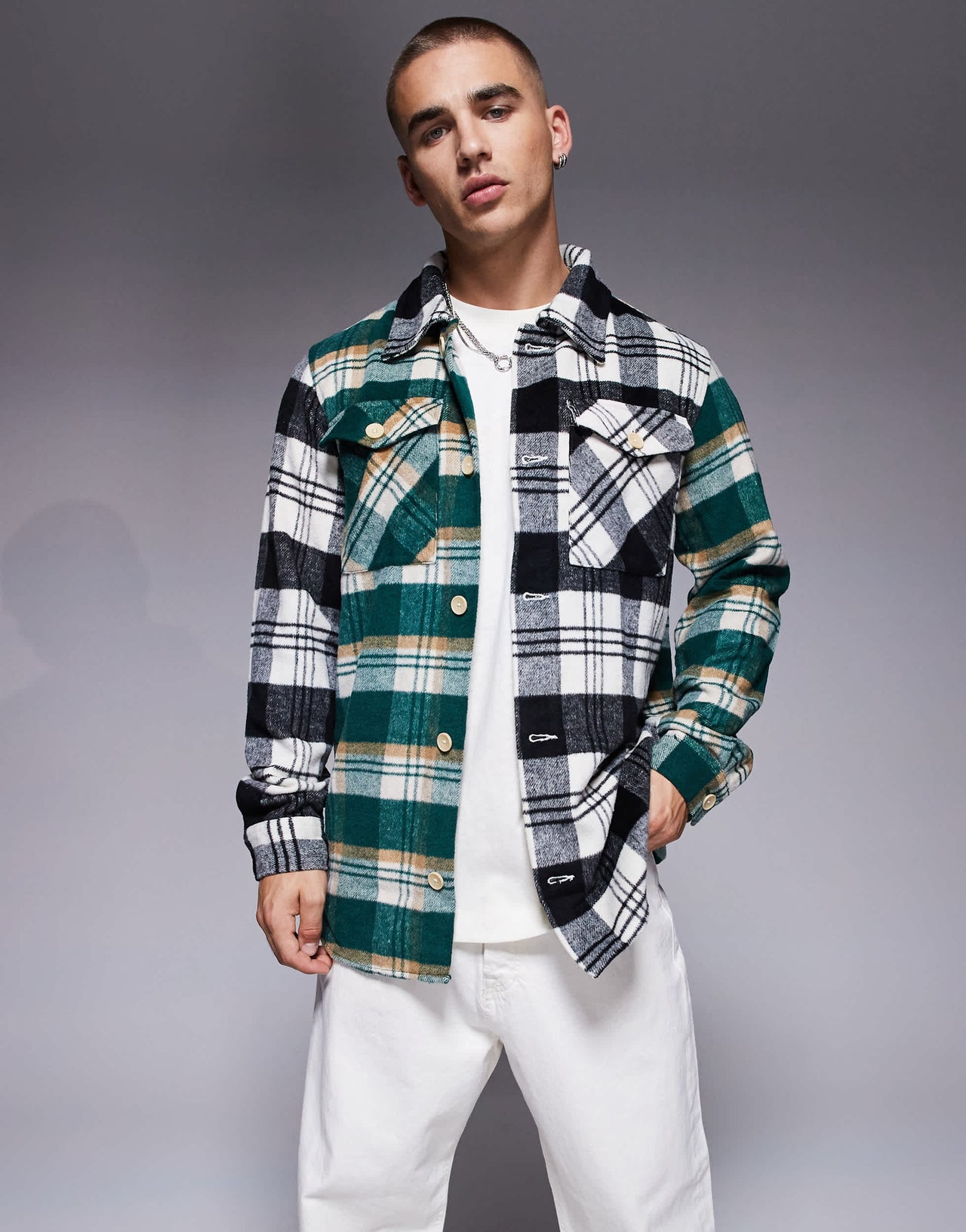 ADPT oversized heavy brushed check overshirt black & green