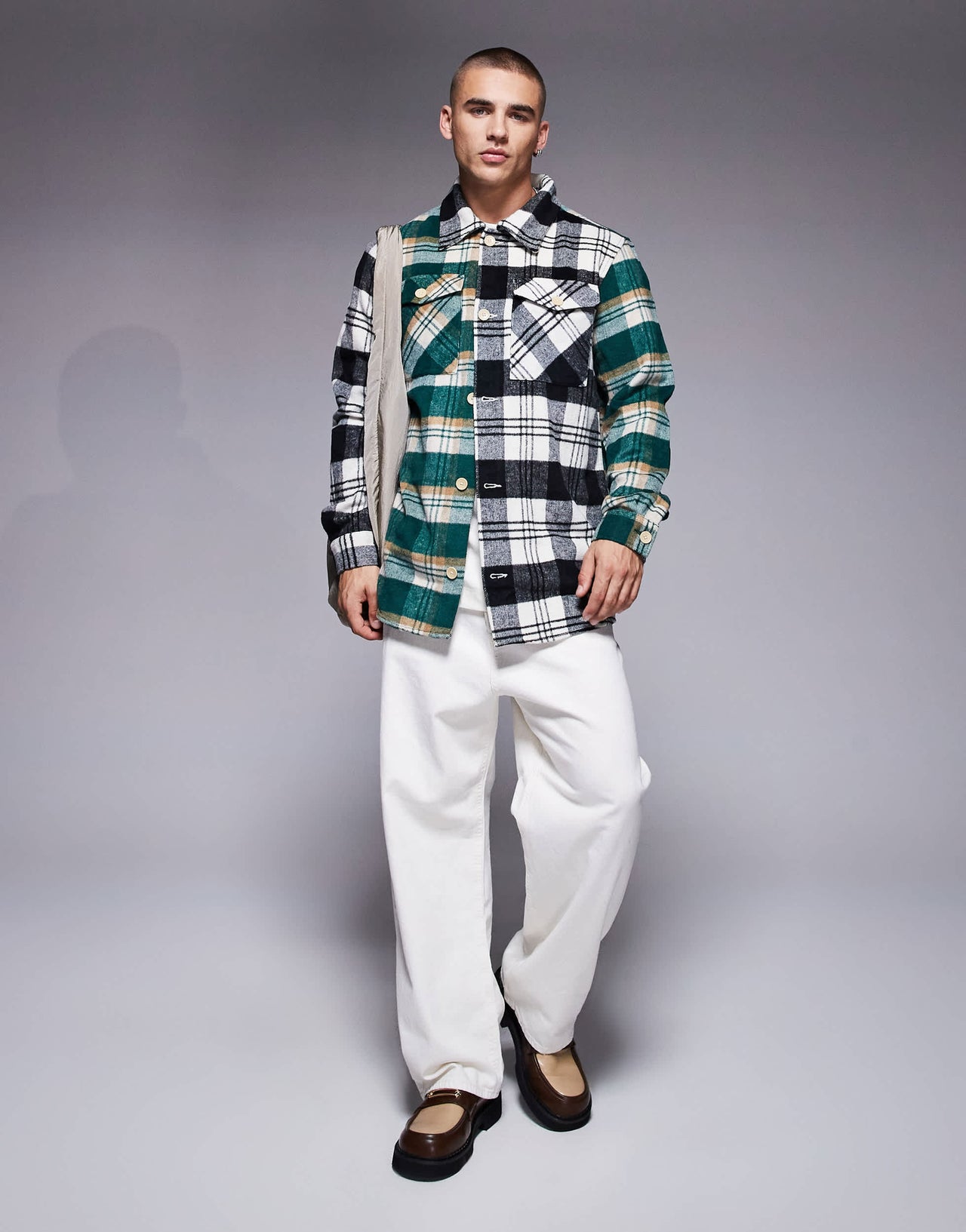ADPT oversized heavy brushed check overshirt black & green