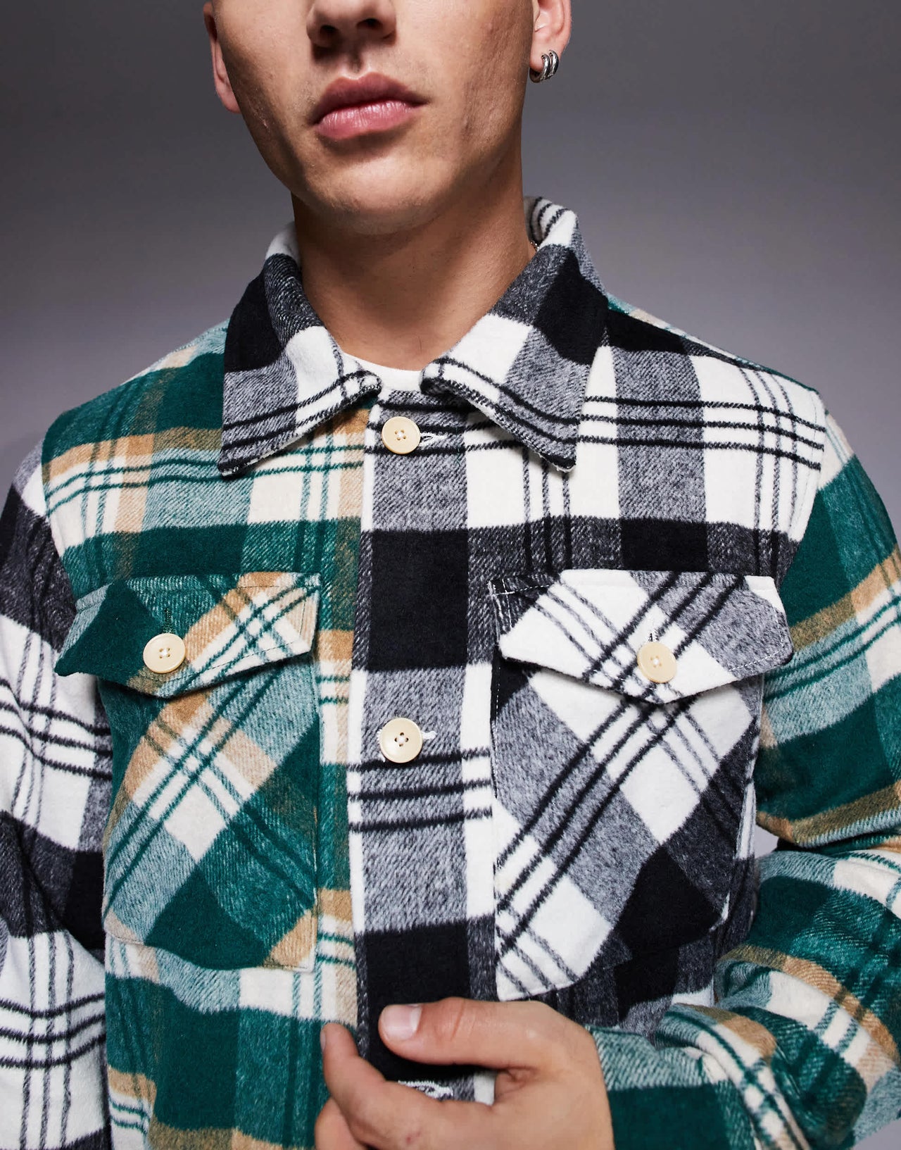 ADPT oversized heavy brushed check overshirt black & green