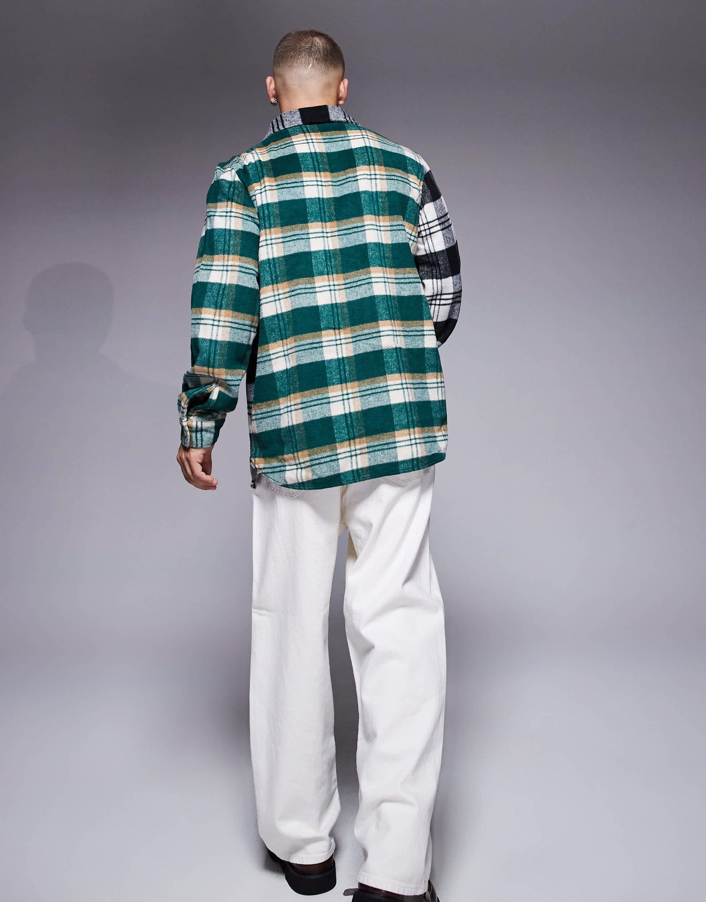 ADPT oversized heavy brushed check overshirt black & green