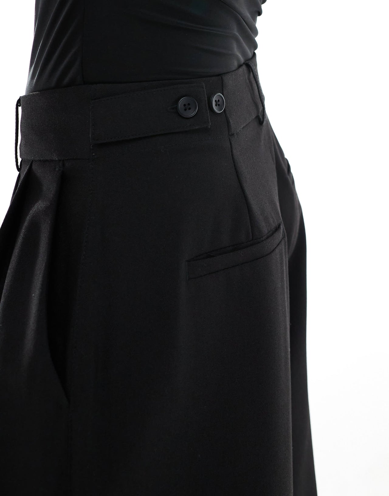 Stradivarius Petite pleated wide leg trousers in black