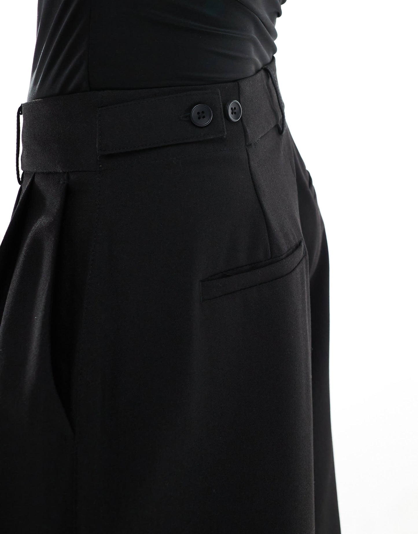 Stradivarius Petite pleated wide leg trousers in black