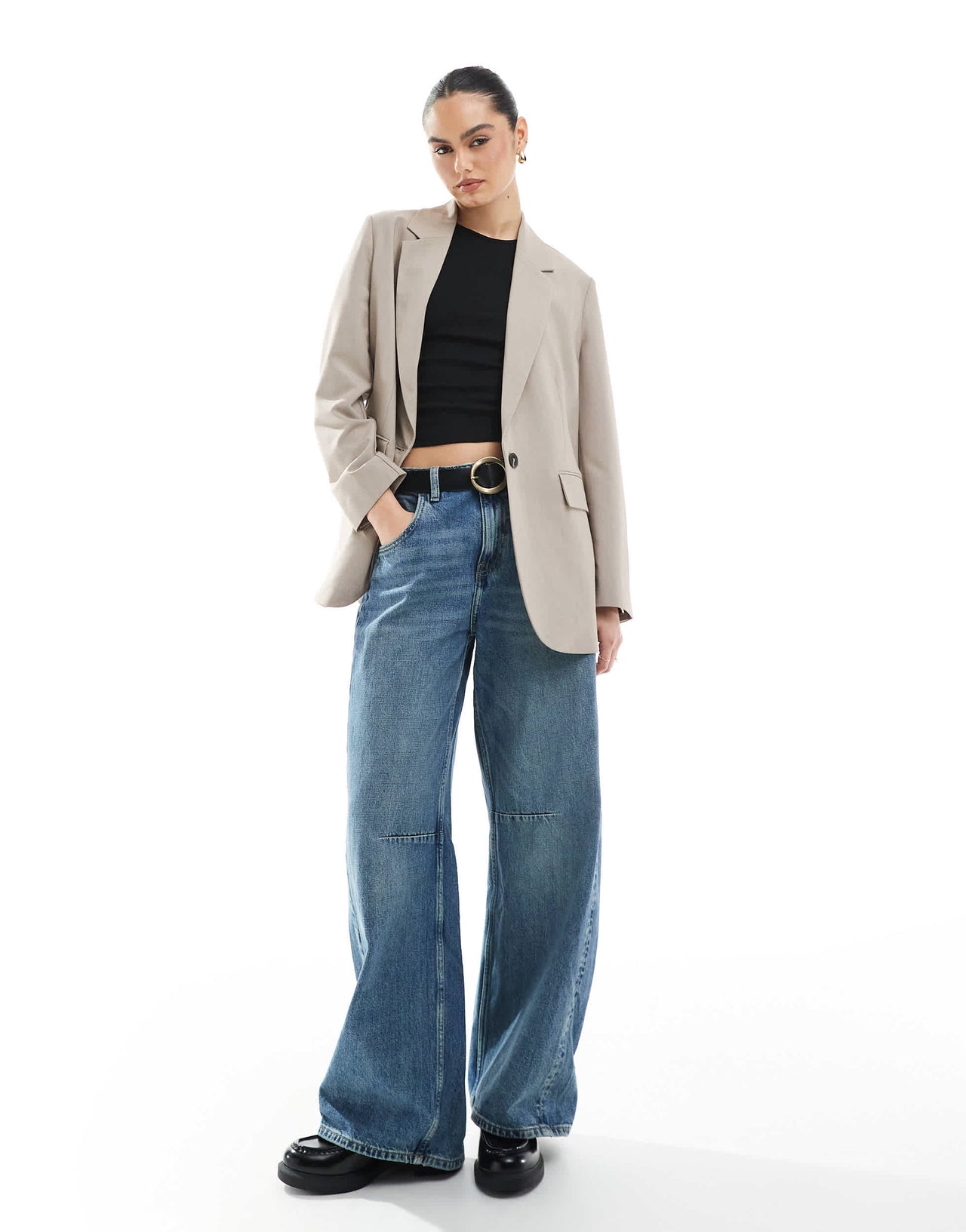 Stradivarius oversized single breasted blazer in taupe