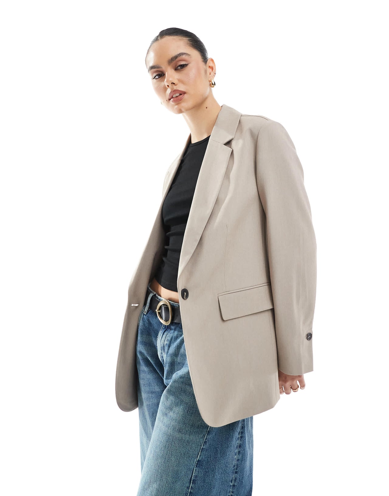 Stradivarius oversized single breasted blazer in taupe