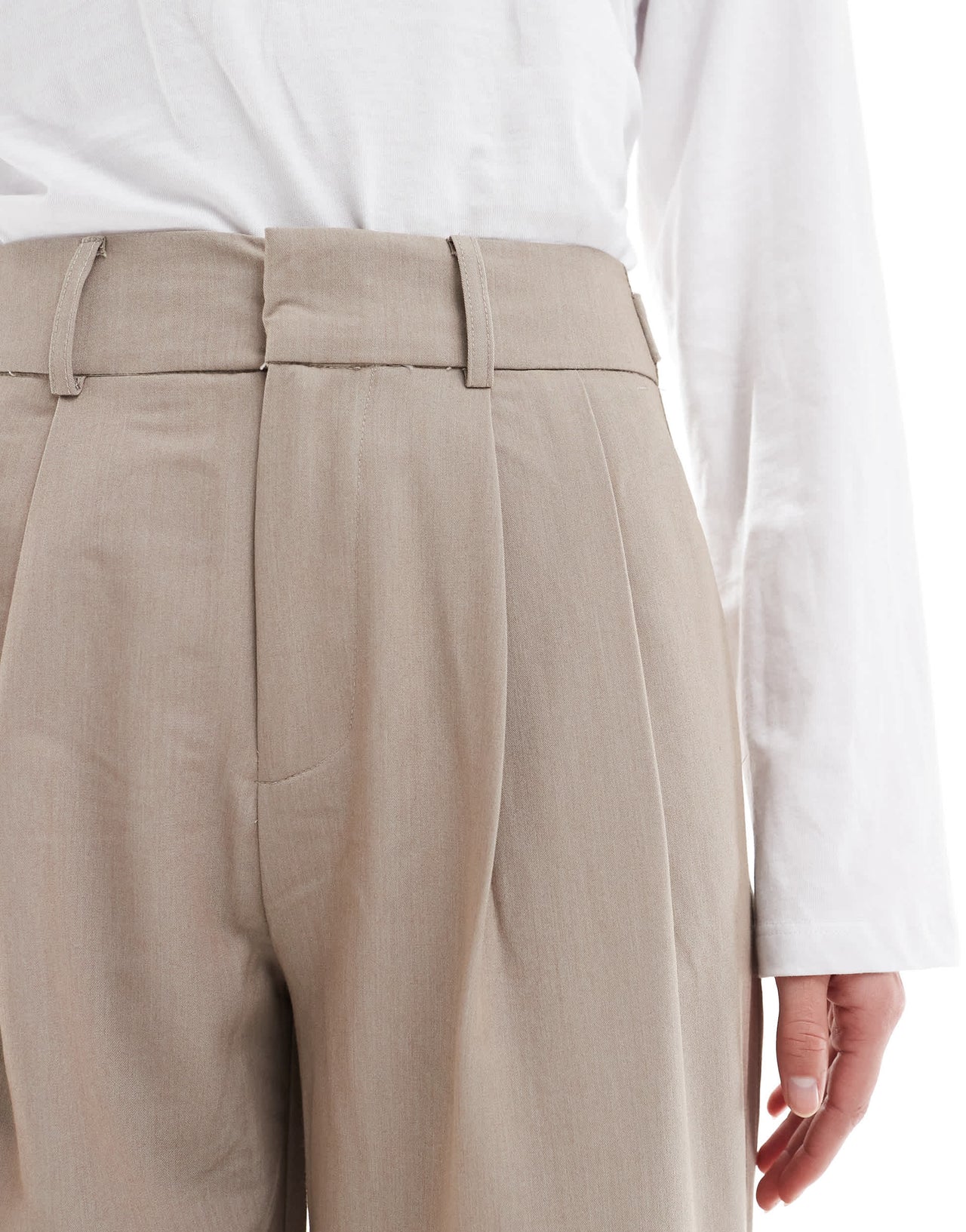 Stradivarius Tall pleated wide leg trousers in taupe
