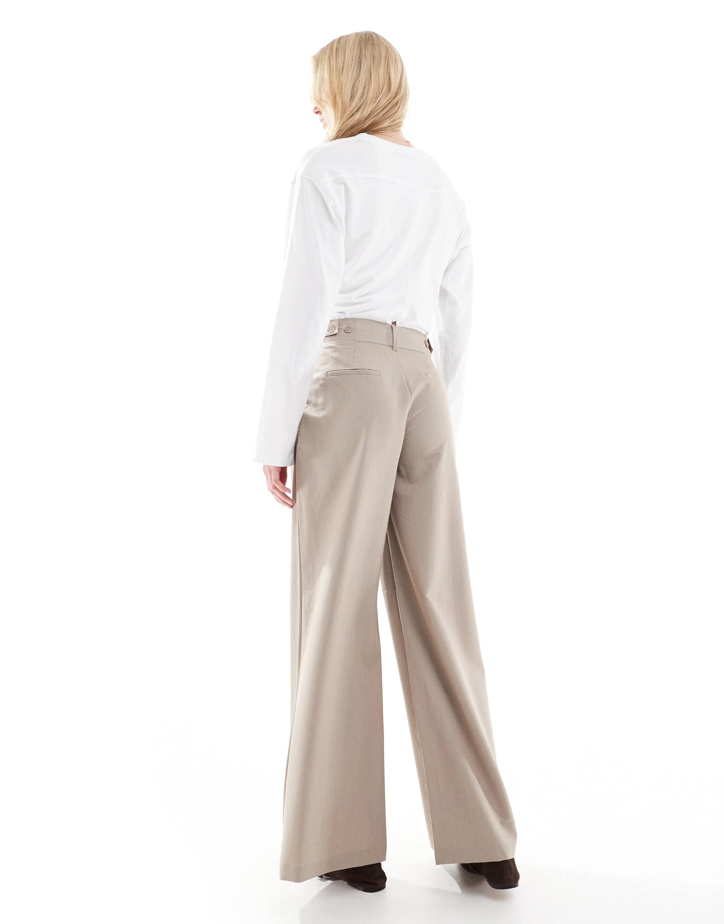 Stradivarius Tall pleated wide leg trousers in taupe