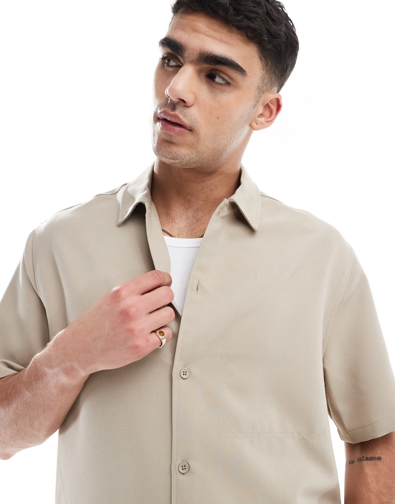 Bershka premium shirt co-ord in beige